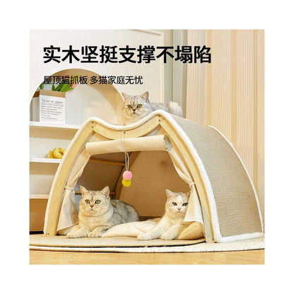 Cat tent sisal cat scratch board one piece wear resistant oversized all season universal cat house dog house solid wood enclosed cat house image 0