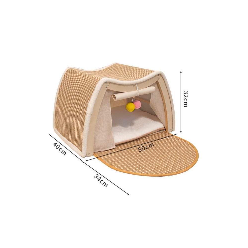 【實木美學】複合式劍麻貓帳篷｜貓抓板睡窩二合一，特大空間全季通用，實木封閉式貓屋，耐磨不掉屑寵物窩