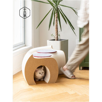 Eighteen paper folding cat tunnel stool pet cat channel toy creative shoe changing kraft paper coffee table stool sofa stool image 0
