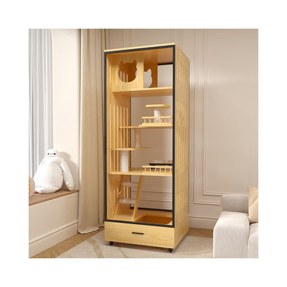 Space saving cat villa cat house cat litter box integrated solid wood cat cage cat cabinet cat house for home indoor use image 2