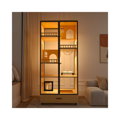 Space saving cat villa cat house cat litter box integrated solid wood cat cage cat cabinet cat house for home indoor use image 3