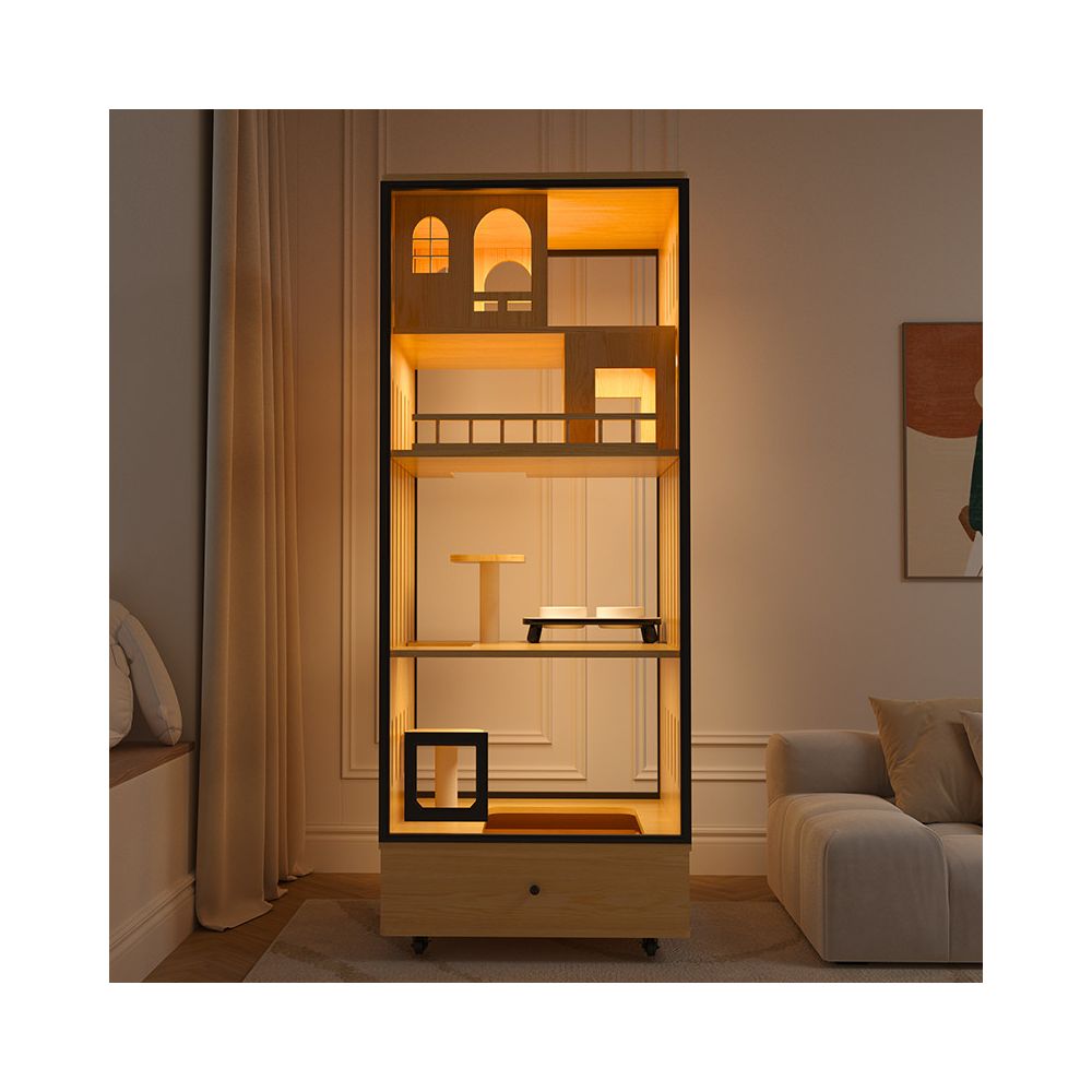Space saving cat villa cat house cat litter box integrated solid wood cat cage cat cabinet cat house for home indoor use image 4