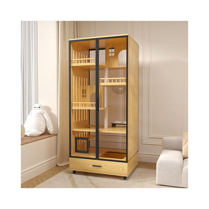 Space saving cat villa cat house cat litter box integrated solid wood cat cage cat cabinet cat house for home indoor use image 5