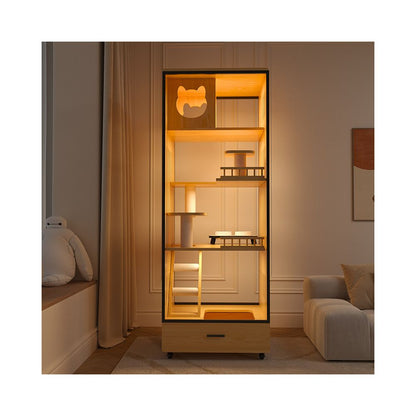 【小坪數首選】實木空間節省貓別墅｜一體式隱藏貓砂櫃，室內多功能貓籠貓屋，北歐風質感貓公寓，保護家具且美觀整潔