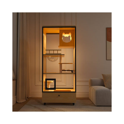 【小坪數首選】實木空間節省貓別墅｜一體式隱藏貓砂櫃，室內多功能貓籠貓屋，北歐風質感貓公寓，保護家具且美觀整潔