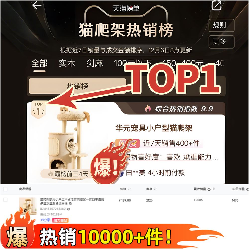 Cat climbing frame small household unit no occupation tree hole cat nest integrated all season universal multi layer double layer jumping platform sisal bucket image 2