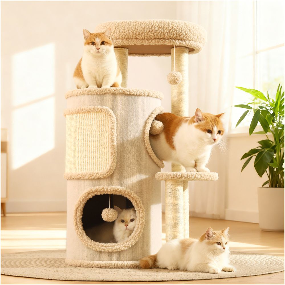 Cat climbing frame small household unit no occupation tree hole cat nest integrated all season universal multi layer double layer jumping platform sisal bucket image 0