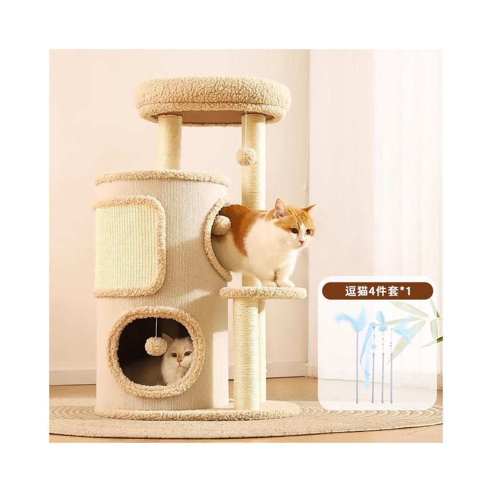 多功能一體式貓跳台｜四季通用樹洞貓窩，雙層加厚劍麻貓抓桶，不佔空間多層跳躍平台，極簡室內貓咪娛樂別墅