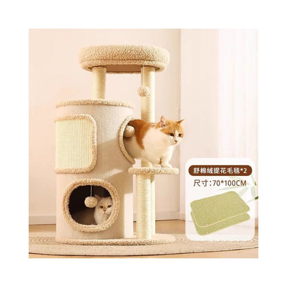 多功能一體式貓跳台｜四季通用樹洞貓窩，雙層加厚劍麻貓抓桶，不佔空間多層跳躍平台，極簡室內貓咪娛樂別墅