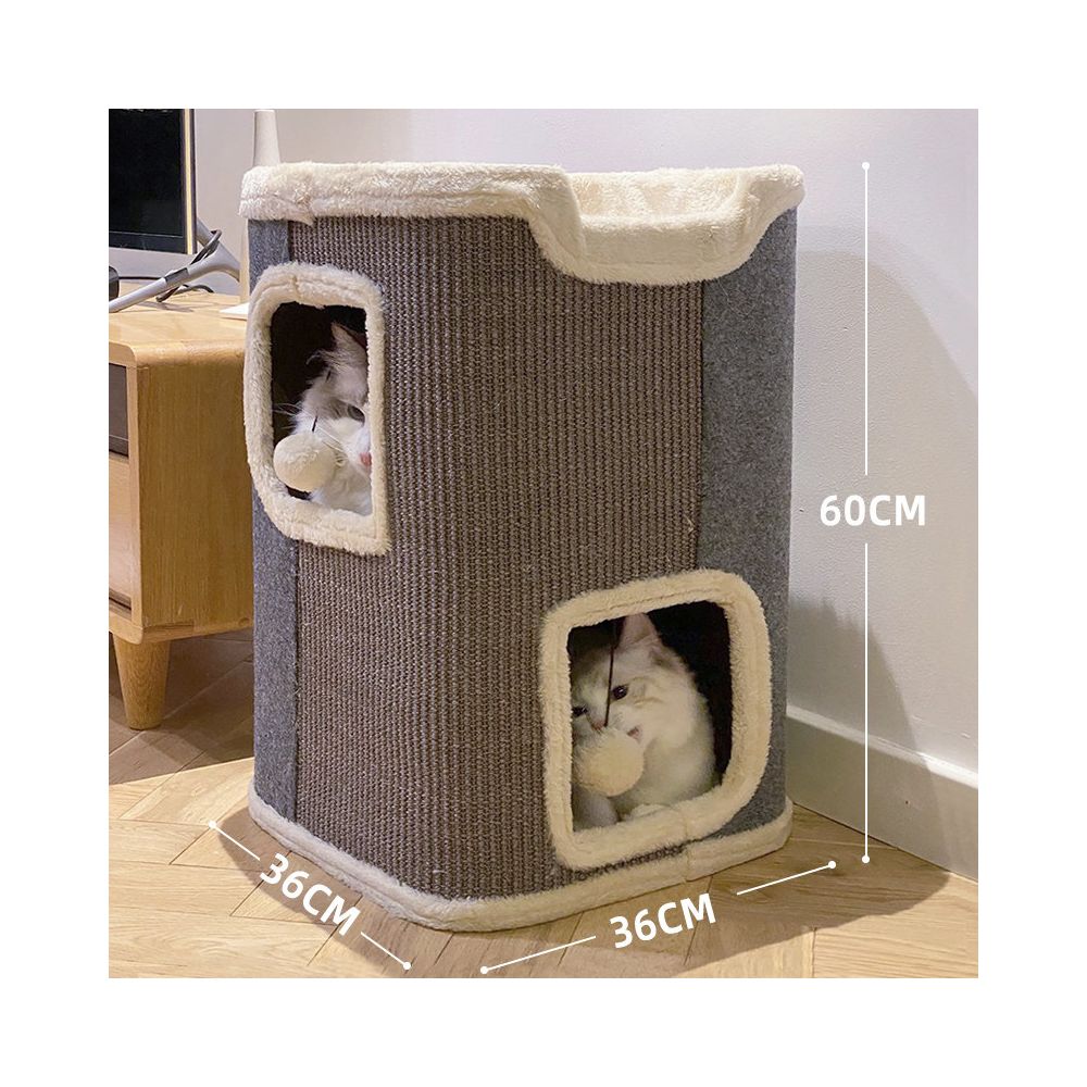 多功能一體式貓跳台｜四季通用樹洞貓窩，雙層加厚劍麻貓抓桶，不佔空間多層跳躍平台，極簡室內貓咪娛樂別墅