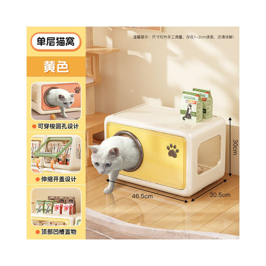 超大空間室內貓櫃｜自帶隱藏砂盆一體化設計，幼貓成貓專屬加厚貓別墅，多功能家用大型貓房