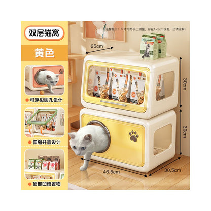 超大空間室內貓櫃｜自帶隱藏砂盆一體化設計，幼貓成貓專屬加厚貓別墅，多功能家用大型貓房