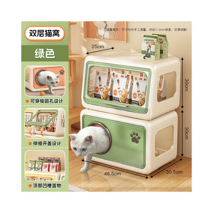 超大空間室內貓櫃｜自帶隱藏砂盆一體化設計，幼貓成貓專屬加厚貓別墅，多功能家用大型貓房