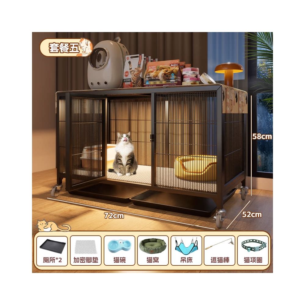 實木豪華貓別墅｜自帶隱藏式貓砂盆，小坪數首選「低佔地、大空間」室內貓櫃，幼貓成貓通用多層貓屋