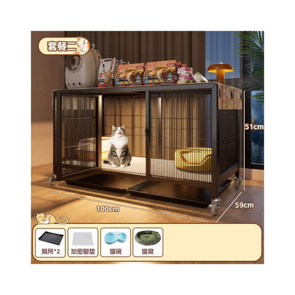 實木豪華貓別墅｜自帶隱藏式貓砂盆，小坪數首選「低佔地、大空間」室內貓櫃，幼貓成貓通用多層貓屋