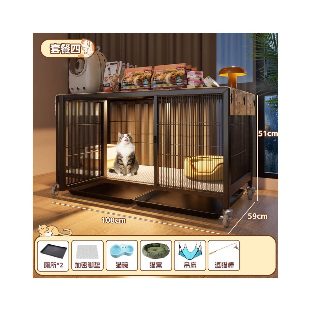 實木豪華貓別墅｜自帶隱藏式貓砂盆，小坪數首選「低佔地、大空間」室內貓櫃，幼貓成貓通用多層貓屋