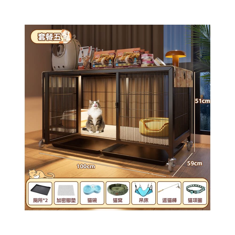 實木豪華貓別墅｜自帶隱藏式貓砂盆，小坪數首選「低佔地、大空間」室內貓櫃，幼貓成貓通用多層貓屋
