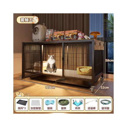 實木豪華貓別墅｜自帶隱藏式貓砂盆，小坪數首選「低佔地、大空間」室內貓櫃，幼貓成貓通用多層貓屋