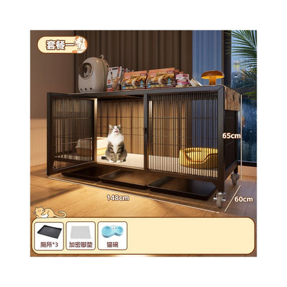 實木豪華貓別墅｜自帶隱藏式貓砂盆，小坪數首選「低佔地、大空間」室內貓櫃，幼貓成貓通用多層貓屋