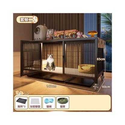 實木豪華貓別墅｜自帶隱藏式貓砂盆，小坪數首選「低佔地、大空間」室內貓櫃，幼貓成貓通用多層貓屋