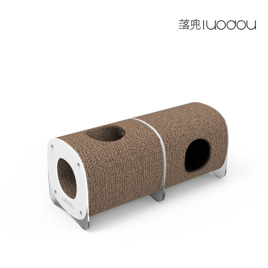 【落豆 Luodou】穿山甲多功能貓抓板窩｜折疊隧道二合一瓦楞紙貓窩