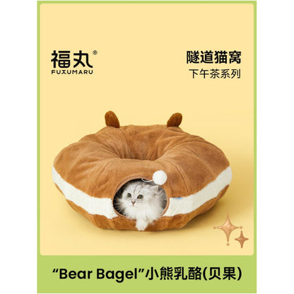 Fukumaru Beiguo Cat Nest Sweet Donut Winter Warm Closed Tunnel Evacuation House Cat Four Seasons Universal Foldable image 0