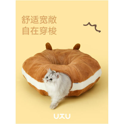 Fukumaru Beiguo Cat Nest Sweet Donut Winter Warm Closed Tunnel Evacuation House Cat Four Seasons Universal Foldable image 3