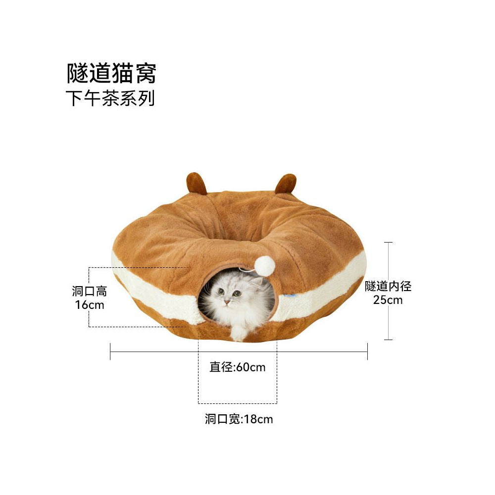 【Fukumaru 福丸】北國系列甜甜圈貓窩｜360度封閉式環形隧道躲避屋，冬季加厚保暖貓床