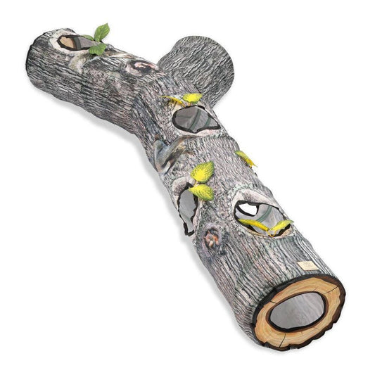 樹洞仿生貓隧道｜森林木紋摺疊貓通道，伸縮地龍益智貓玩具