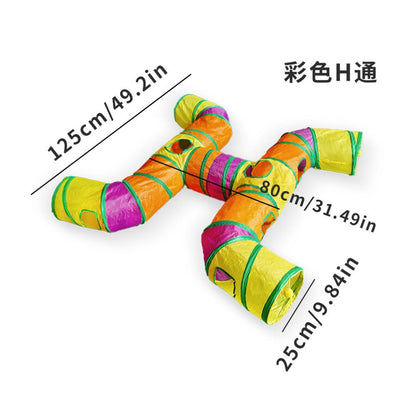 【Petko 官方】彩虹大型貓隧道｜多貓互動伸縮貓通道，加長版大口徑摺疊貓玩具