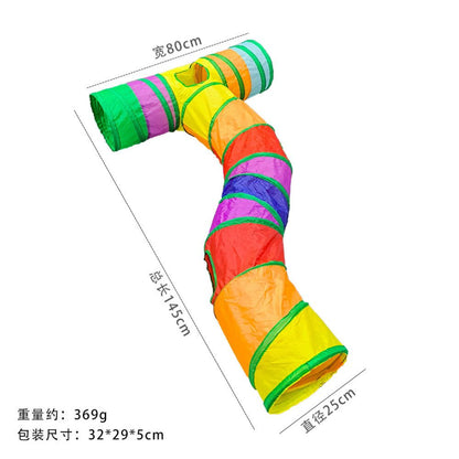 【Petko 官方】彩虹大型貓隧道｜多貓互動伸縮貓通道，加長版大口徑摺疊貓玩具