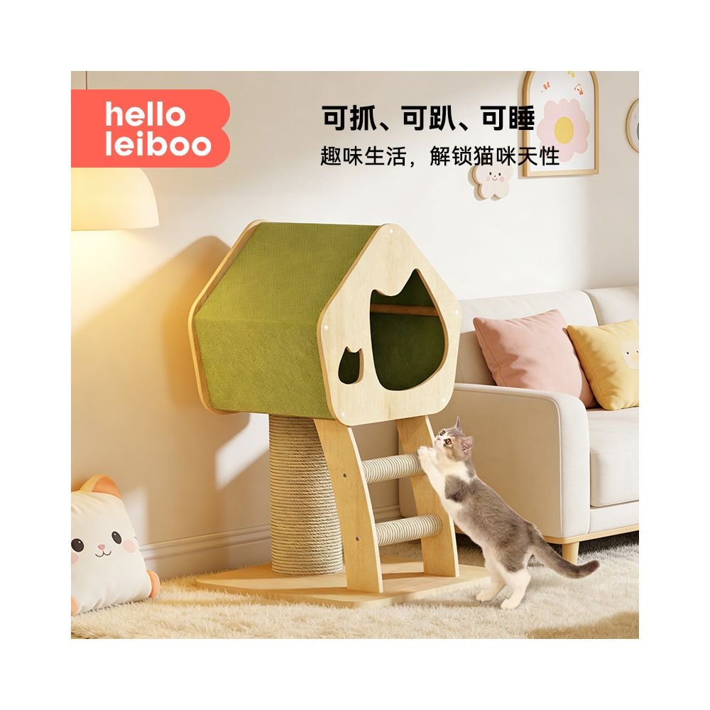 【leiboo 徠本】實木樹屋貓爬架｜豪華一體式大型貓窩貓樹小戶型劍麻抓柱 - 吉安寵物用品