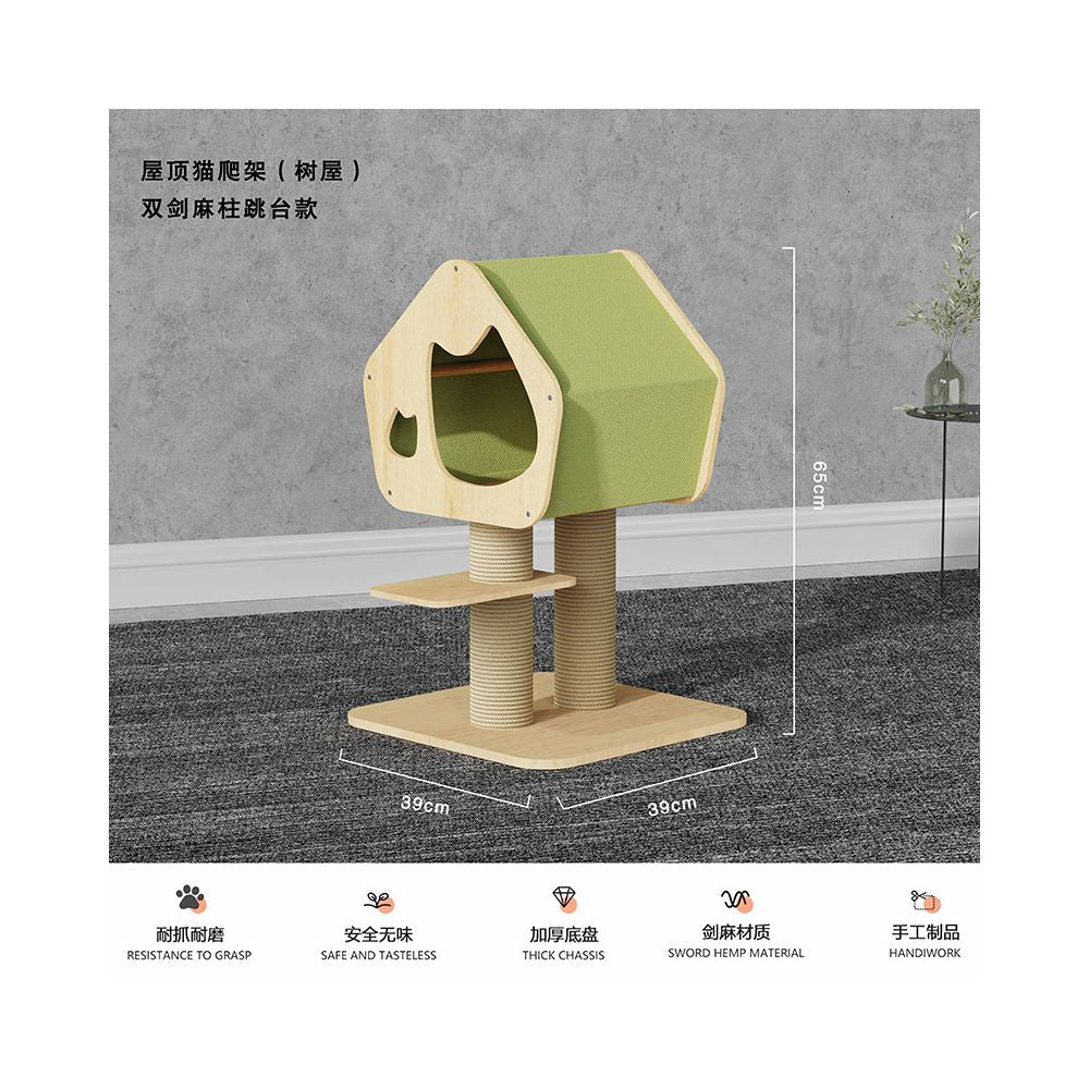 【leiboo 徠本】實木樹屋貓爬架｜豪華一體式大型貓窩貓樹小戶型劍麻抓柱 - 吉安寵物用品