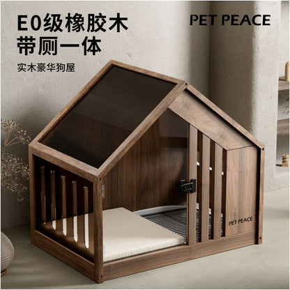 【Petpeace 官方正品】全實木帶廁所寵物別墅｜一體式分區室內狗屋 - 吉安寵物用品