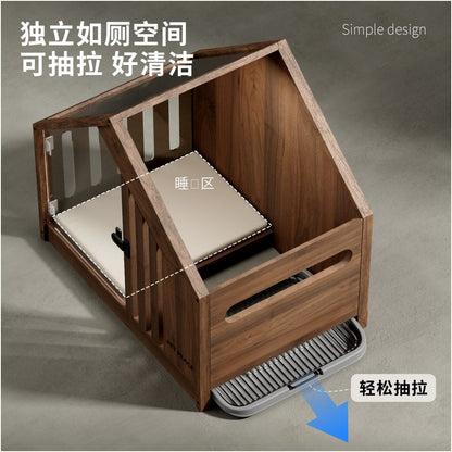 【Petpeace 官方正品】全實木帶廁所寵物別墅｜一體式分區室內狗屋 - 吉安寵物用品