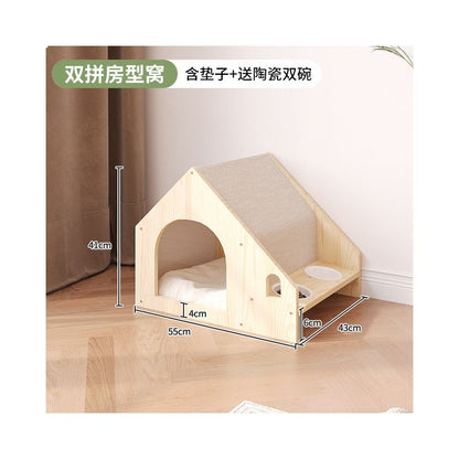【北歐實木風】四季通用全拆洗寵物別墅｜貓咪小型犬專用封閉式睡窩 - 吉安寵物用品