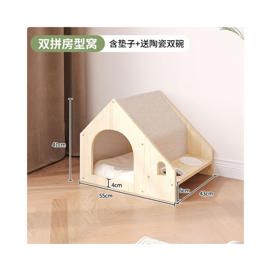 【北歐實木風】四季通用全拆洗寵物別墅｜貓咪小型犬專用封閉式睡窩 - 吉安寵物用品