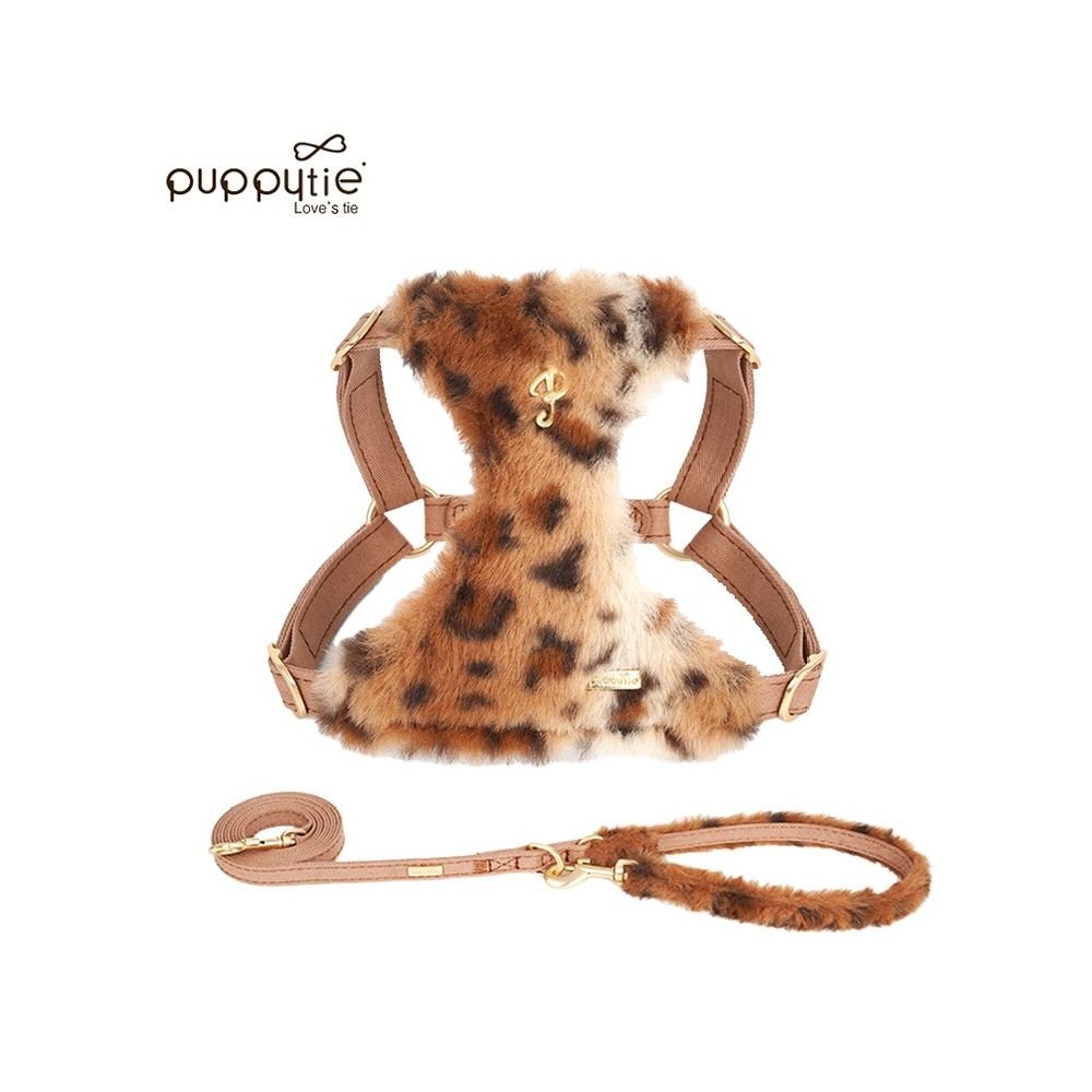 【Puppytie 官方正品】法式時髦豹紋胸背帶｜雪納瑞/泰迪小型犬專用牽引組 - 吉安寵物用品